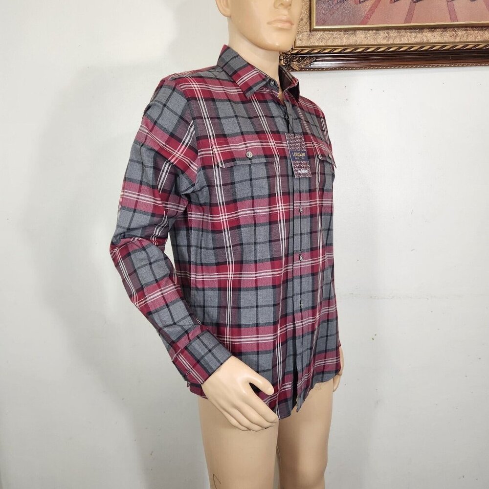 Murano Men's Size L Shirt  London Collection Slim Fit gray/red plaid casual -(28 - Picture 5 of 11